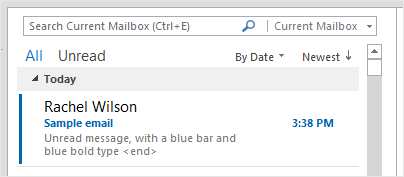 Outlook 2016 unread message bar